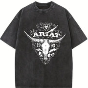 Retro Ariat Bull Skull Vintage Washed T-Shirt in Black