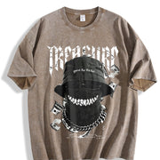 And Short-sleeved Made of Pure Vintage Washed T-Shirt in Brown