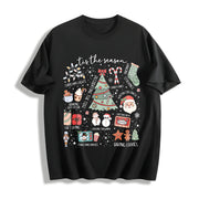 Retro Christmas Tis the Season Cotton T-Shirt in Black
