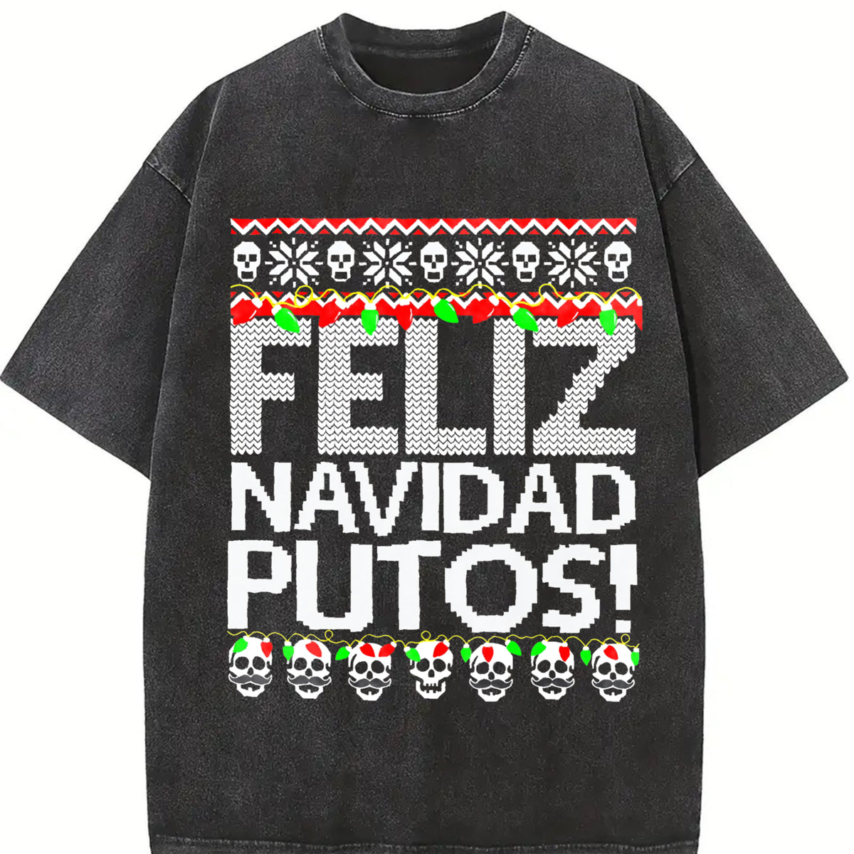 Feliz Navidad Putos Vintage Washed T-Shirt in Black