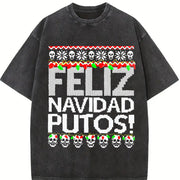 Feliz Navidad Putos Vintage Washed T-Shirt in Black