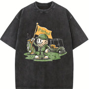Parlnd Golf Cartoon Character Vintage Washed T-Shirt in Black