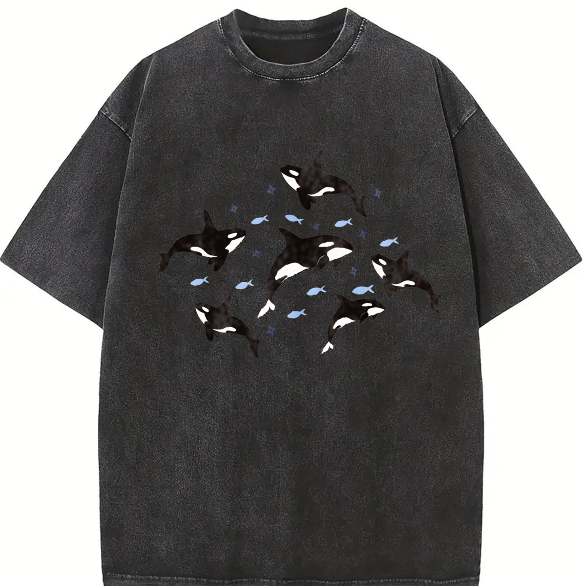 Orca 90s Retro ® Y2k Orcan Ocean Cute Vintage Washed T-Shirt in Black