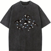 Orca 90s Retro ® Y2k Orcan Ocean Cute Vintage Washed T-Shirt in Black