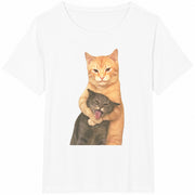 Hugging Cats Chaotic Cat Meme Cotton T-Shirt in White