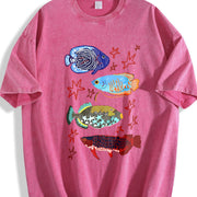 Fish Leaping Over the Dragon Gate Vintage Washed T-Shirt in Red