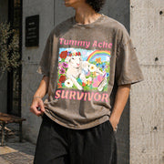 Tummy Ache Survivor Lamb Vintage Washed T-Shirt in Brown