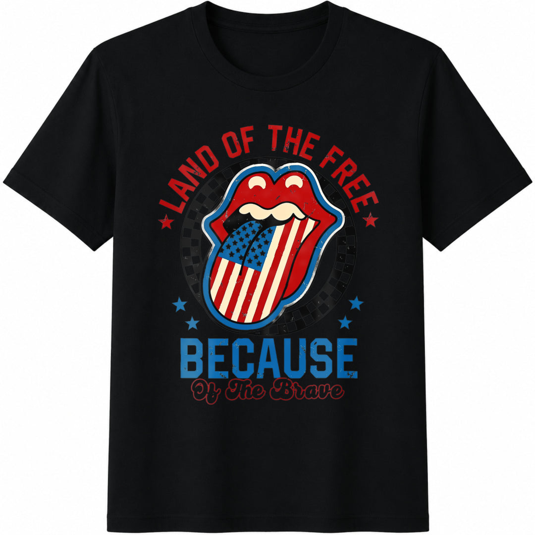 Land of the Free Because of the Brave Cotton T-Shirt in Black