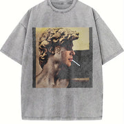 Smoking David Statue Vintage Washed T-Shirt in Gray