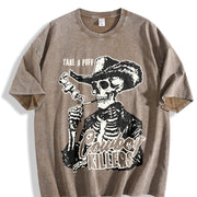 Cowboy Killers Skull Western vintage washed oversized T-shirt in Brown