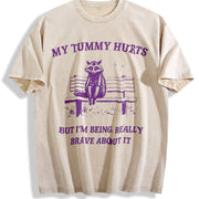 My Tummy Hurts Raccoon Vintage Washed T-Shirt in Beige
