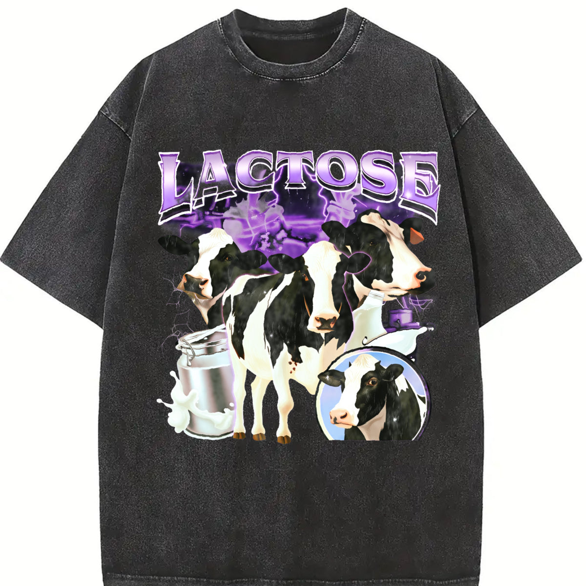 Lactose Tolerant Bootleg Vintage Washed T-Shirt in Black