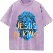 Jesus Is King Lion Vintage Washed T-Shirt in Purple
