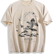 Koi Fish Natural Beauty Vintage Washed T-Shirt in Beige
