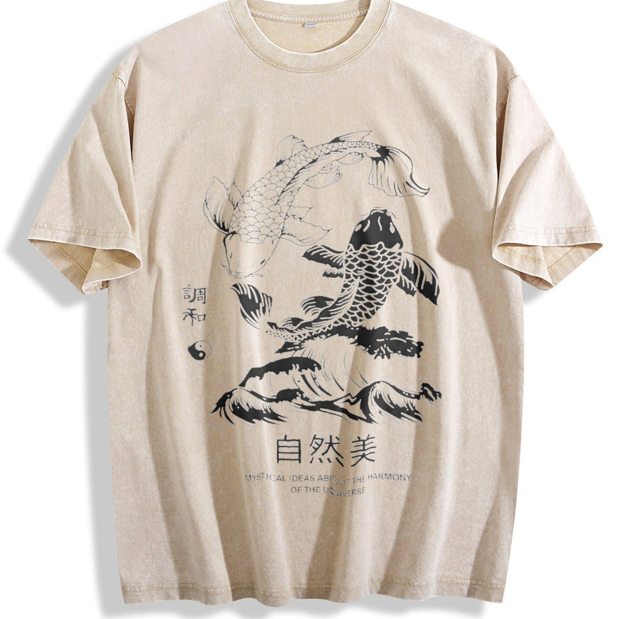 Koi Fish Natural Beauty Vintage Washed T-Shirt in Beige
