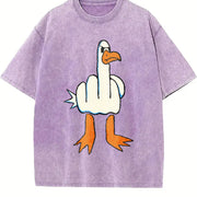 Retro I Don't Give a Duck Middle Finger Vintage Washed T-Shirt in Purple