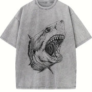 Shark 90s Retro ® Grunge Great White Shark Ocean Y2k Vintage Washed T-Shirt in Gray