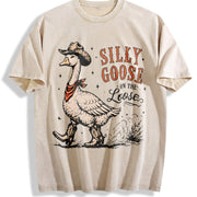 Silly Goose Cowboy: Western Animal Vintage Washed T-Shirt in Beige