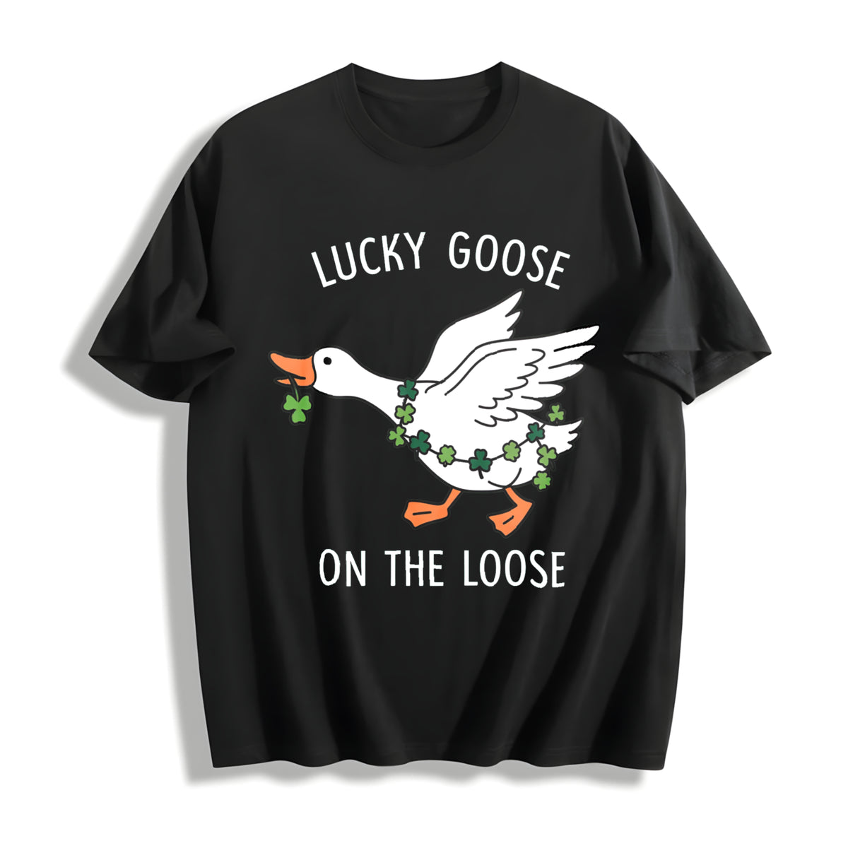 St Patricks Day Goose Cotton T-Shirt in Black