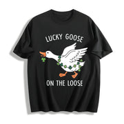 St Patricks Day Goose Cotton T-Shirt in Black