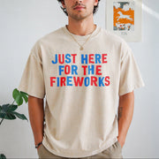 Just Here for the Fireworks Vintage Washed T-Shirt in Beige