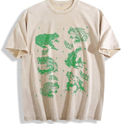 Frog Tattoo 90s Amphibian Vintage Washed T-Shirt in Beige