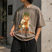Full Cat Lovers Christmas Xmas Vintage Washed T-Shirt in Brown