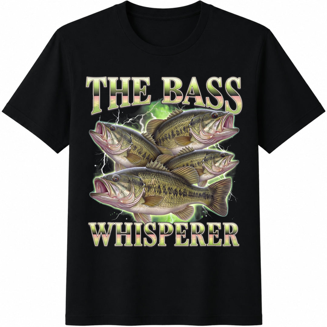 Fish Fisherman Father's Day Silly Fisherman Retro Cotton T-Shirt in Black
