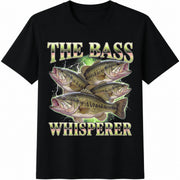 Fish Fisherman Father's Day Silly Fisherman Retro Cotton T-Shirt in Black