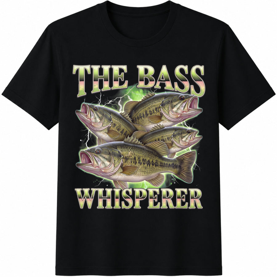 Fish Fisherman Father's Day Silly Fisherman Retro Cotton T-Shirt in Black