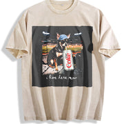 Cat at a Baseball Game I Live Here Now Vintage Washed T-Shirt in Beige