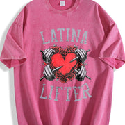 Latina Lifter Spanish Gym Barbell Heart Hispanic Fitness Vintage Washed T-Shirt in Red