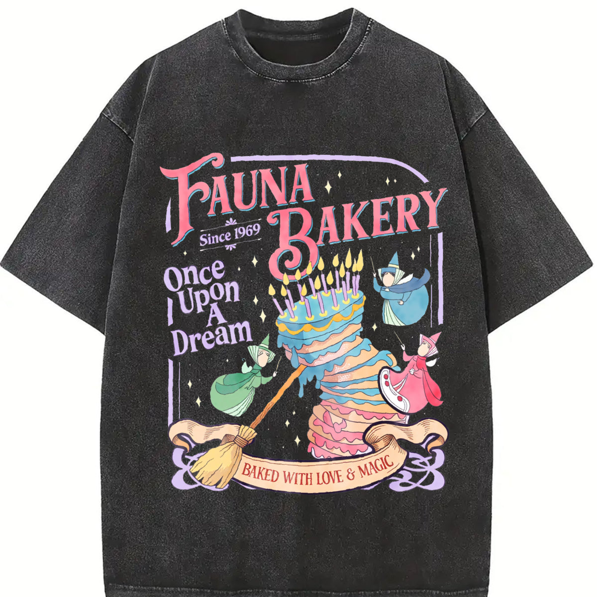 Fairy Godmother Baking Vintage Washed T-Shirt in Black