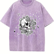Floral Skull Vintage Washed T-Shirt in Purple