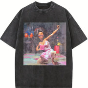 Pink Dress Party Doll Vintage Washed T-Shirt in Black