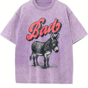 Bad Ass Donkey Retro 90s Vintage Washed T-Shirt in Purple