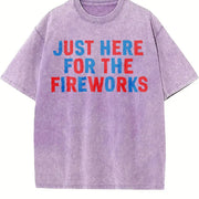 Just Here for the Fireworks Vintage Washed T-Shirt in Purple