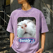 Benadryl Cat Meme Vintage Washed T-Shirt in Purple