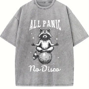 Retro Raccoon All Panic No Disco 90s Vintage Washed T-Shirt in Gray