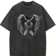 Dark Angel Winged Statue Sleeveless Tank Vintage Washed T-Shirt in Black