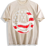 American Flag Smile Fourth of July Vintage Washed T-Shirt in Beige