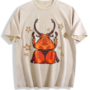 Beetle & Star Retro Art Vintage Washed T-Shirt in Beige