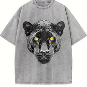 Black Panther Halftone Yellow Eyes Vintage Washed T-Shirt in Gray