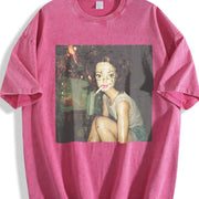 Smoking Glam Doll at the Bar Vintage Washed T-Shirt in Red
