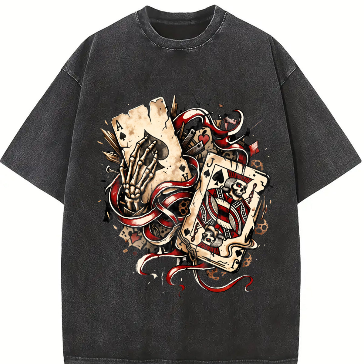 Grunge Vibe for Urban Explorers: Ace of Spades & King Of Vintage Washed T-Shirt in Black