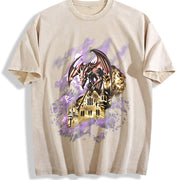Dragon Castle 90s Gothic Fantasy Vintage Washed T-Shirt in Beige
