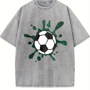 Soccer Ball Paint Splatter Vintage Washed T-Shirt in Gray