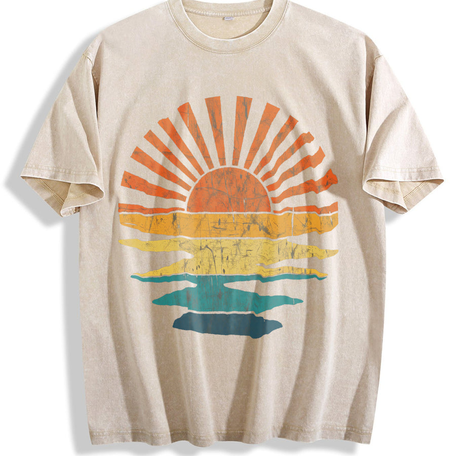 Colorful Beach Sunset Vibes California Dreaming vintage washed oversized T-shirt in Beige