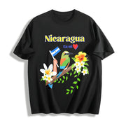 Nicaragua En MI Corazon Patriotic Signs Cotton T-Shirt in Black
