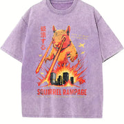 Squirrel Rampage: Retro Horror Movie Vintage Washed T-Shirt in Purple